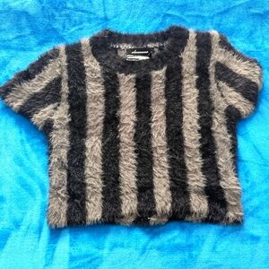 Olivaceous furry crop top with stripes size Small.  NWT
